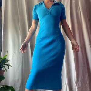 Caroline Constas Vibrant Blue Midi Dress